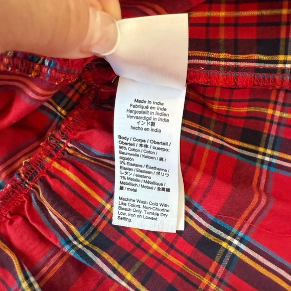 CREWCUTS red CHRISTMAS HOLIDAY plaid Cotton Teired Peasant Top Large - Picture 5 of 5